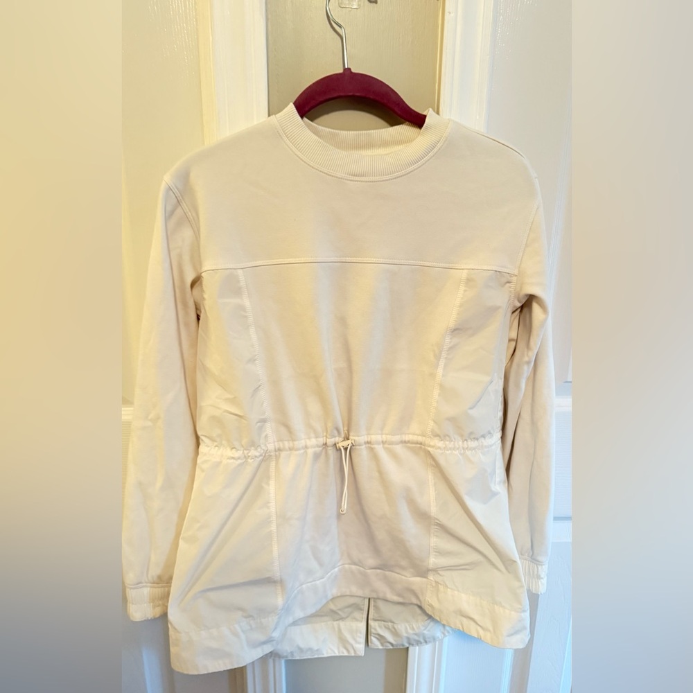 Athleta Cream Long-Sleeve Drawstring Waist Pullover